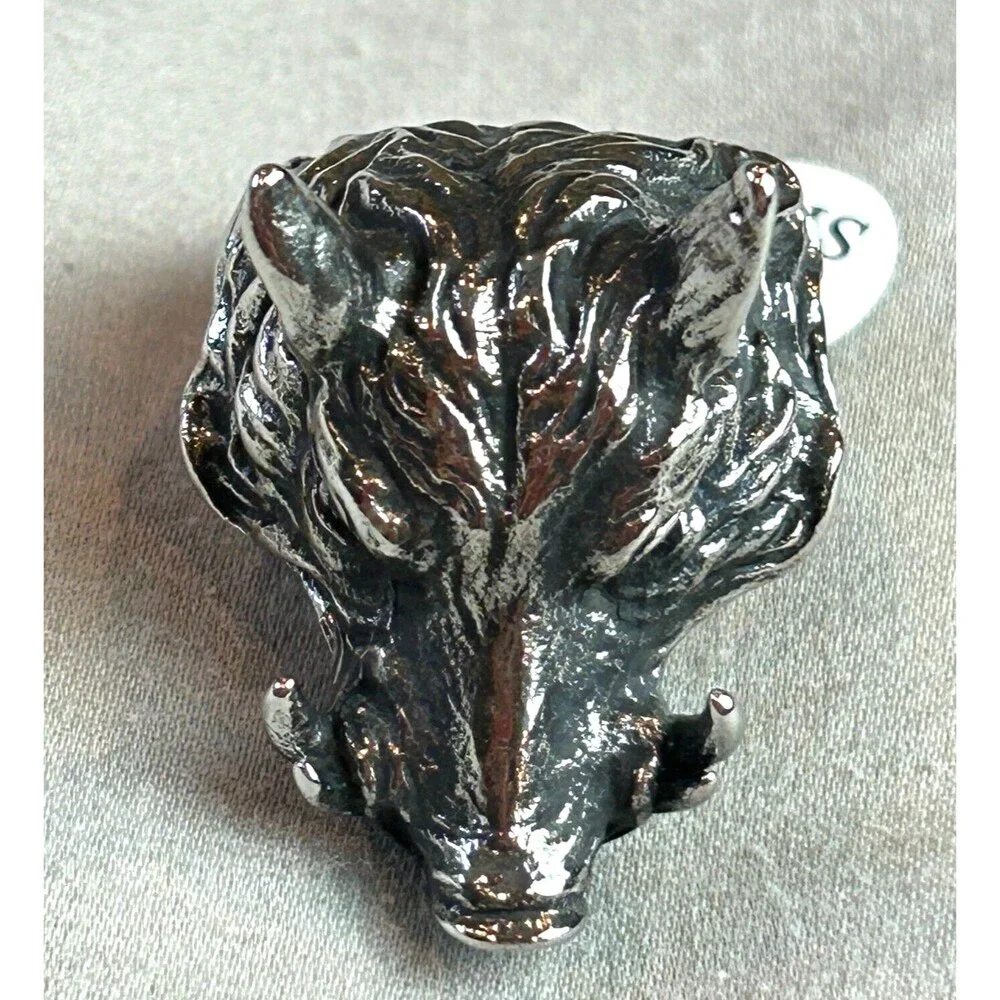 Men's Wild Boar Head Ring Bold Statement Jewelry Size 10